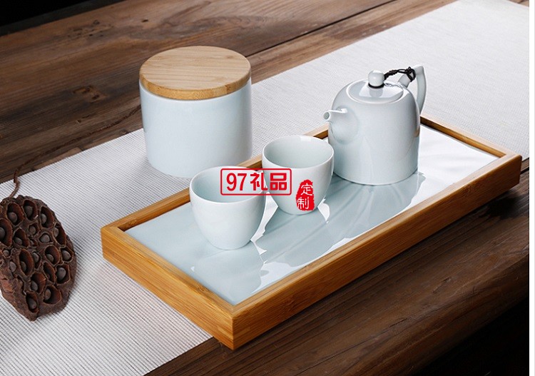 旅行茶具一壺兩杯茶具套裝 便攜茶具 竹制陶瓷茶盤套裝 可定制logo