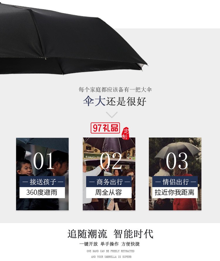 雨傘定制logo 三折黑膠晴雨傘超強(qiáng)防曬防紫外線