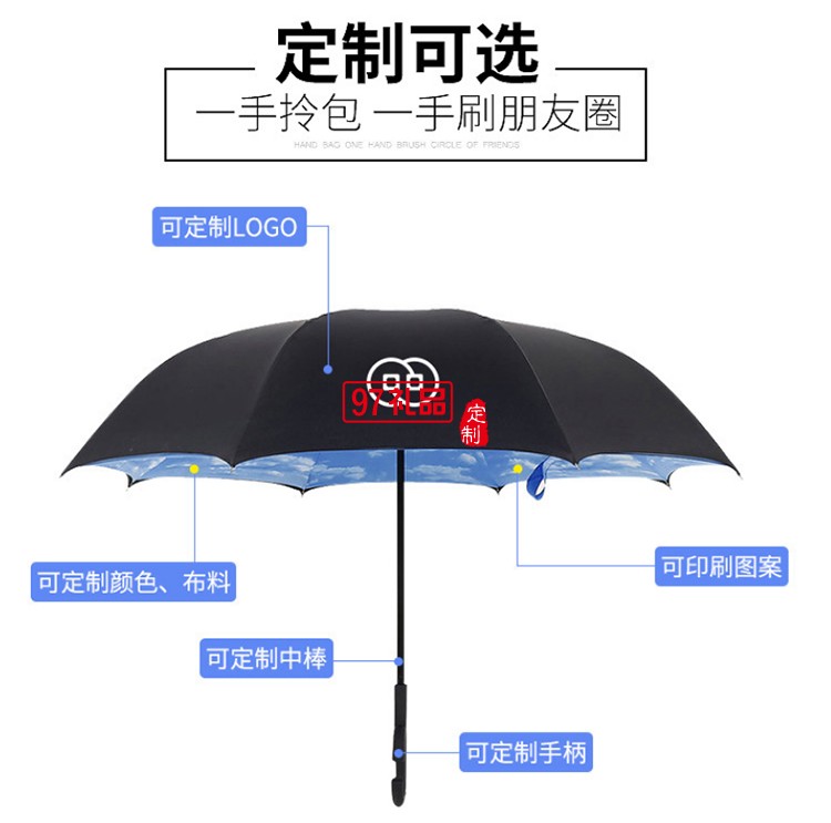 創(chuàng)意反向傘雙層 可站立反轉(zhuǎn)汽車晴雨傘可定制logo活動小禮品