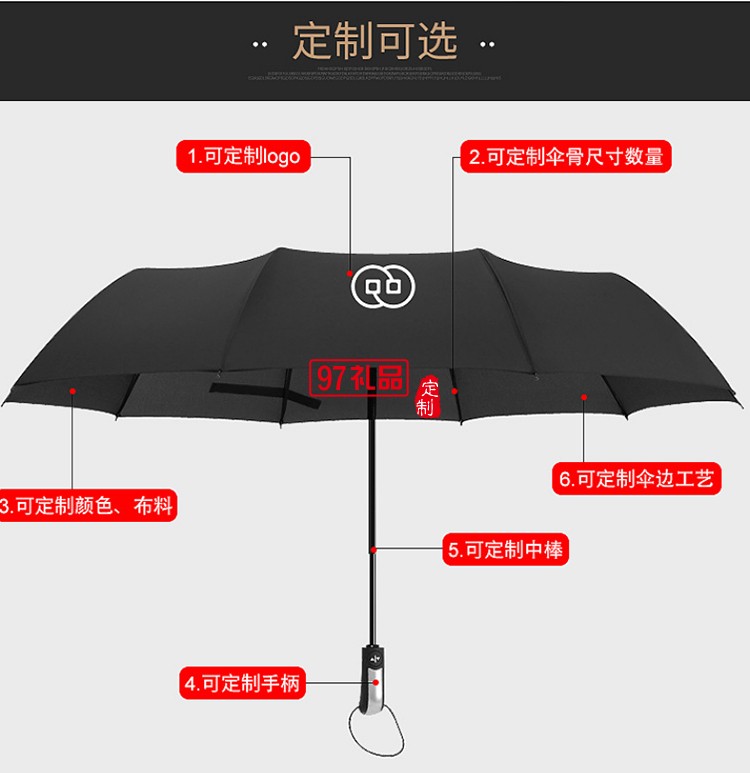 創(chuàng)意10骨全自動(dòng)三折傘折疊商務(wù)男士晴雨傘定制公司廣告禮品