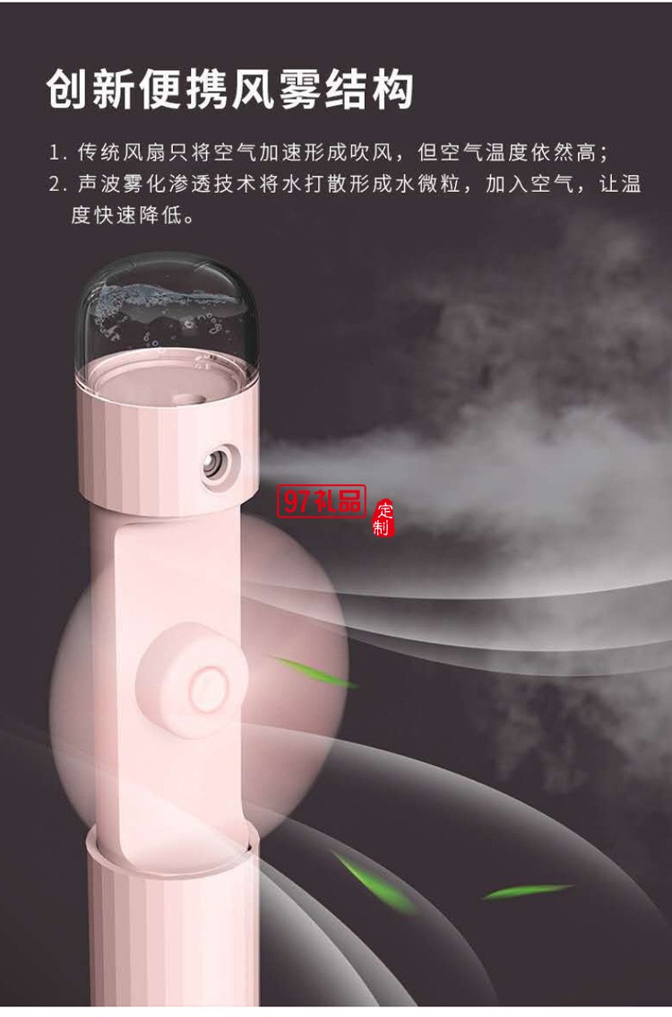 伸縮噴霧風(fēng)扇卡通口袋便捷USB充電三合一迷你手持加濕扇