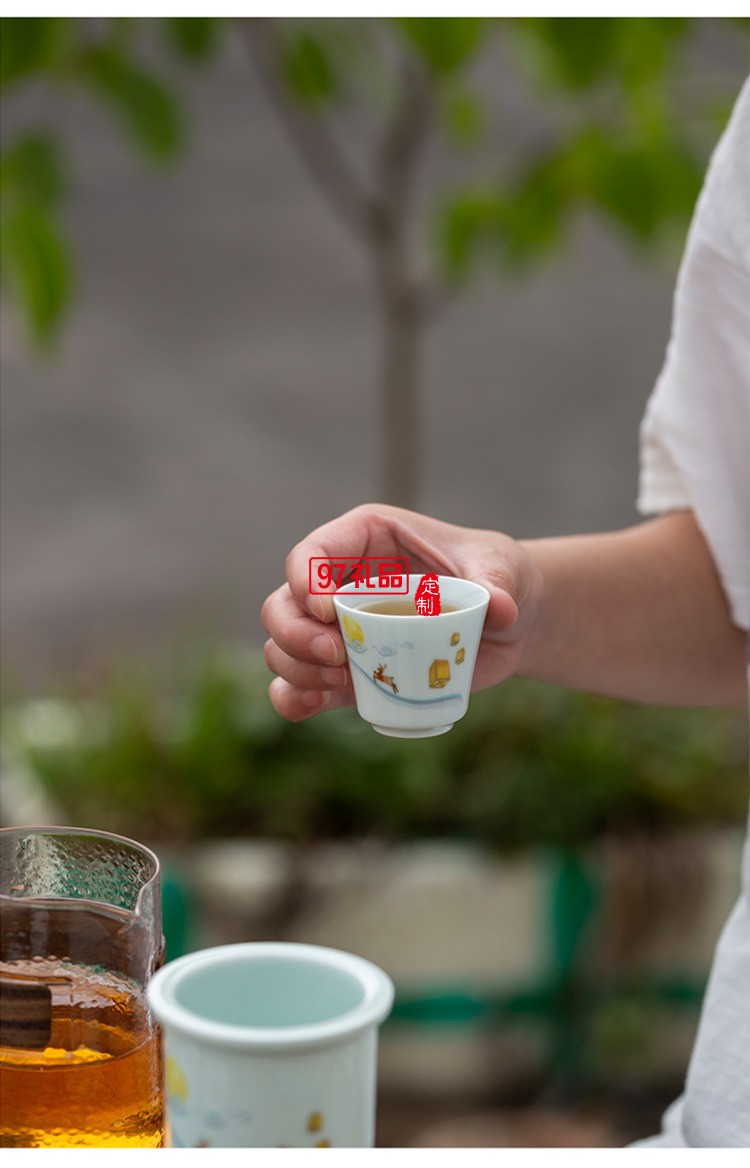 一鹿相伴快客杯青瓷茶具套裝便攜式旅行包簡(jiǎn)約泡茶器logo定制