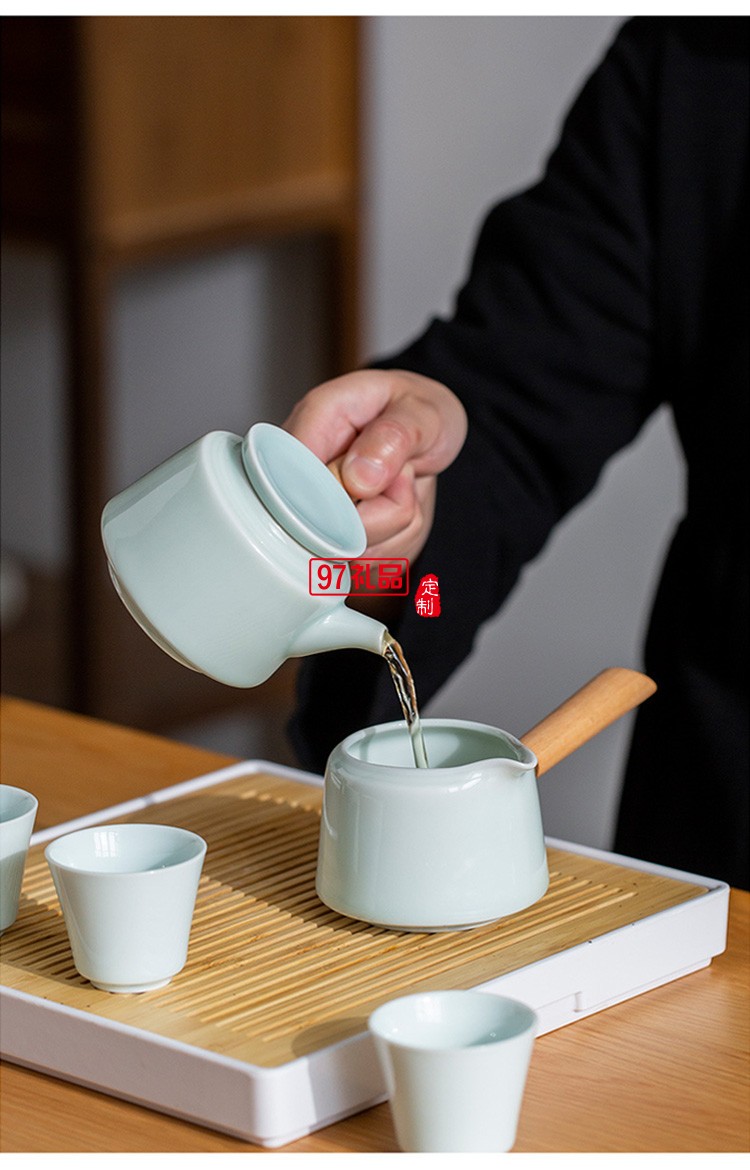 地產(chǎn)銀行禮品茶具套裝青瓷側(cè)把壺套裝保險商務(wù)伴手禮品LOGO