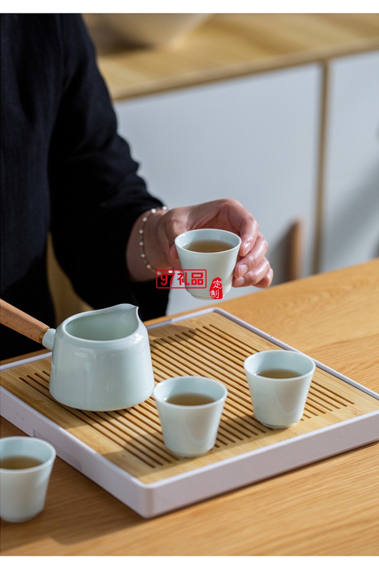 地產(chǎn)銀行禮品茶具套裝青瓷側(cè)把壺套裝保險商務(wù)伴手禮品LOGO