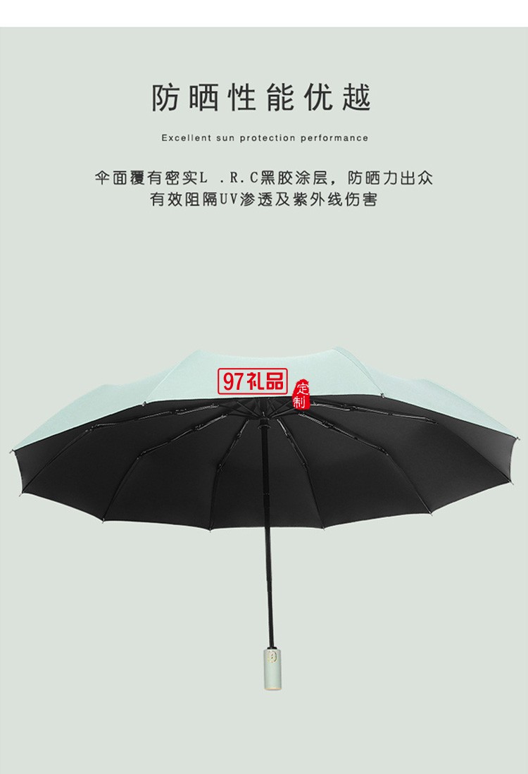 新款跨境黑膠十骨折疊遮陽傘三折防曬太陽傘全自動(dòng)晴雨傘