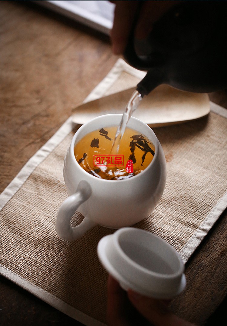 白瓷主人杯創(chuàng)意浮雕茶杯羊脂玉茶具高檔個(gè)人水杯一件logo刻字