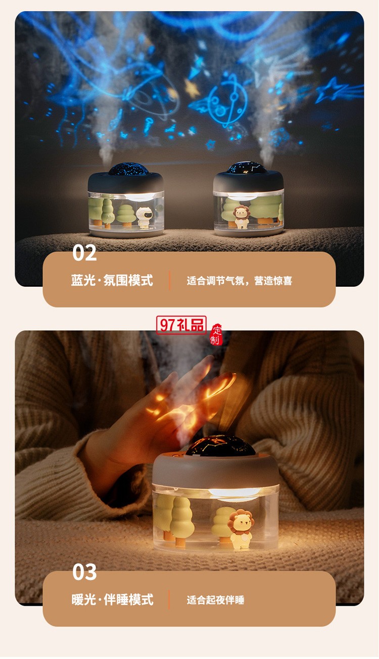 投影星空投影旋轉(zhuǎn)夜燈桌面無線加濕器